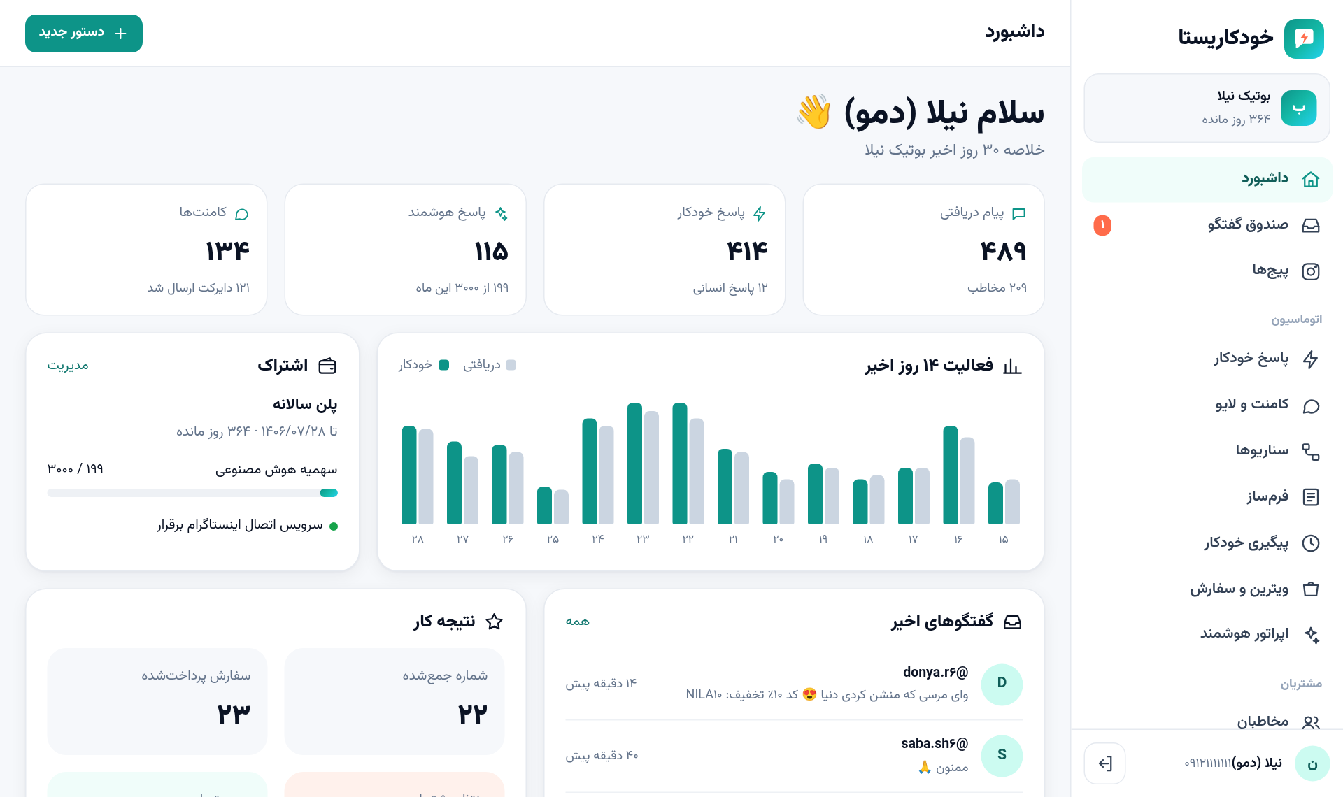 داشبورد خودکاریستا